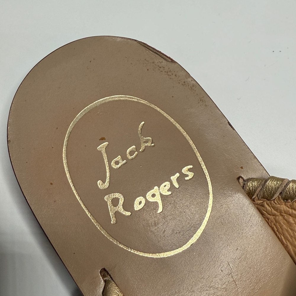 Jack Rogers Alana Tassel Thong Slip On Leather Sandal Bone & Gold S-435 Sz 8 - Picture 3 of 7